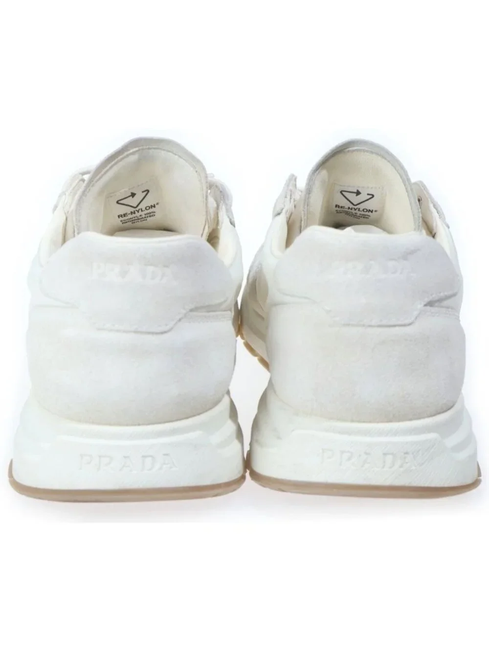 Prada Scamosciato Nylon Suede Linylon Triangle Logo Low Cut Sneakers White